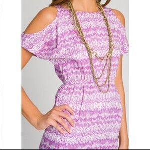 SOSHANNA cold shoulder silk dress 2 lilac purple lined mini dress w/ pockets XS
